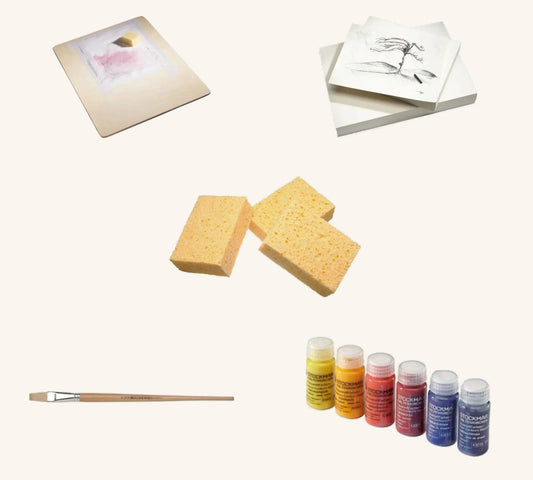 Starterspakket Schilderen met verf, penseel, plank en papier - Waldorf Winkel