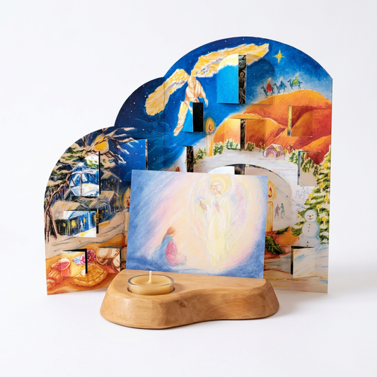 Advent en Kerst Pakket met adventskalender, fotohouder met theelicht en adventskaart - Waldorf Winkel
