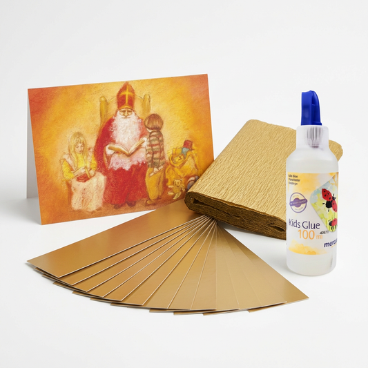 Sinterklaas Surprise Knutselpakket met crêpe papier, knutselstroken, kinderlijm en sinterklaaskaart - Waldorf Winkel