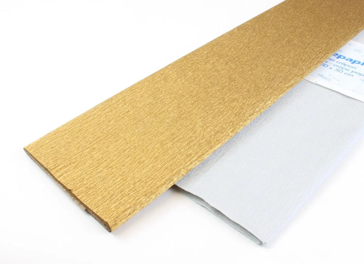 Crêpe papier Zilver en Goud, onderdeel van het Sinterklaas Surprise Knutselpakket - Waldorf Winkel